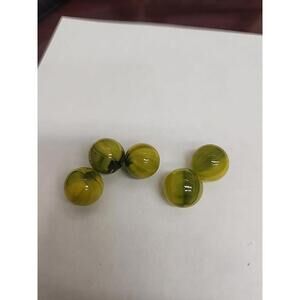 Lot Of 5 Vintage Glass Marbles. Yellow/Green Swirl